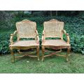 A Pair of 20th Century Hand-Gilded with Gold Leaf Rattan Armchairs