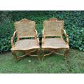 A Pair of 20th Century Hand-Gilded with Gold Leaf Rattan Armchairs