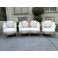 A French 20th Century Bleached / Stripped / Natural Walnut Bergre Settee and Pair of Armchairs