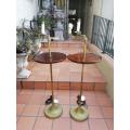 A Pair of Brass and Mahogany Standing Lamps