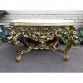 A 20TH Century French Style Ornately Carved and Gilded Walnut Console Drinks / Console With Marbl...