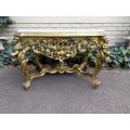 A 20TH Century French Style Ornately Carved and Gilded Walnut Console Drinks / Console With Marbl...
