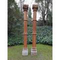 A Pair Of 19th Century French Bleached / Natural Teak Architectural Columns with Concrete Bases