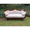A 19th Century Dutch Biedermeier Carved Mahogany Settee Upholstered in an Imported Linen (Circa 1...