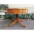 A Mid- 20th Century (Circa 1950) Burr Walnut Drum Table With Tooled Leather Top and Drawers