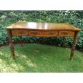 A Rare 20th Century MAITLAND SMITH Inlaid Walnut and Marquetry Desk/Table with Tooled Leather Top...
