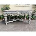 A Rare French Style Ornately Carved Entrance Table With White Marble Inlaid Top Of Large Proportion