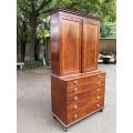 A Mid 19th Century Victorian Mahogany Secretaire. The interior fitted with a gilt-tooled green le...