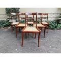 A Rare19th Century Set of Six Regency Mahogany and Brass Inlaid Rattan Dining Chairs. Circa 1800