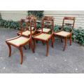 A Rare19th Century Set of Six Regency Mahogany and Brass Inlaid Rattan Dining Chairs. Circa 1800