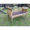 A French Style Carved Gilded Rattan Settee / Chaise