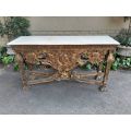 A 20th Century French Ornately Carved Giltwood Console /Drinks Table with Marble Top