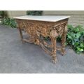 A 20th Century French Ornately Carved Giltwood Console /Drinks Table with Marble Top
