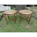 A Pair Of French Style Ornately Carved Rattan Top Side Tables
