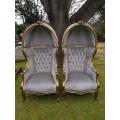 A Pair of French Style Carved and Gilded Wooden Dome/Canopy Chairs (modelled on the famous Louis ...