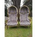 A Pair of French Style Carved and Gilded Wooden Dome/Canopy Chairs (modelled on the famous Louis ...
