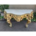 A Rare 19th Century English Ornately Carved Oak and Gilded Console Table with Marble Top