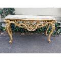 A 20th Century Painted Plum Mahogany French Style Console With Marble Top