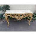 A 20th Century Painted Plum Mahogany French Style Console With Marble Top