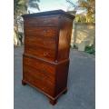 A Circa 1800 Regency English Mahogany Chest-On-Chest With A Pull-Out Writing Surface With Locks A...