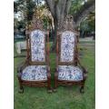A 20th Century Pair of Large French Style Ornate Wooden Carved Throne Armchairs