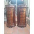 A 20th Century Pair of French Style Half Moon Walnut & Mahogany Ormolu mounted Gueridon Chests wi...