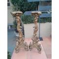 A 19th Century Pair of French Rococo Gilt-wood Carved Candlesticks