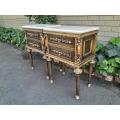 A Pair of French Style Ornately Carved Giltwood Pedestals/Side Tables with Cream Marble Tops