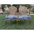A Pair of 20th Century French Style Rattan-Back Gilded Arm Chairs