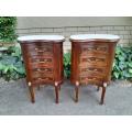 A Pair Of 20th Century French Style Walnut And Inlaid Pedestals With Drawers