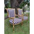 A Pair Of 20th Century French Louis XVI Styled Ornately Carved And Gilded Fautelli Chairs (variou...