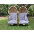 A Pair Of French Style Carved And Gilded Wood & Rattan Dome / Canopy Chairs (Dome Modelled On The...