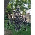 A 20th Century French Styled Wrought Iron & Crystal Foyer  /  Entrance Chandelier