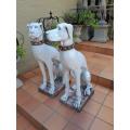An Early 20th Century Pair Of Italian Porcelain Decorative Dogs On Clay Bases