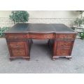 A 20th Century Large Mahogany Partners Pedestal Desk With Green Leather Top And Drawers On Bracke...