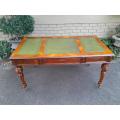 A 20th Century Kingswood Writing Table / Desk With Gilt Tooled Leather With Three Drawers On Bras...