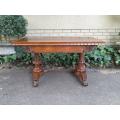 An Antique Victorian Rosewood Library Table / Side / Sofa Table On Castors