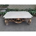 A French Ornate Style Wrought Iron With Marble Top Coffee Table