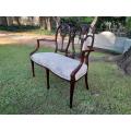 A Victorian Circa 1890 Carved Mahogany Settee Upholstered in a Custom Made Script Linen for The...