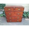 A Victorian Circa 1890 Mahogany Military Campaign Brass-Bound  Chest On Chest In Two Parts