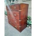 A Victorian Circa 1890 Mahogany Military Campaign Brass-Bound  Chest On Chest In Two Parts