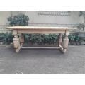 An Antique 19th Century French Carved Oak Dining Table With A Marble Top in a Contemporary Bleach...