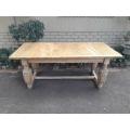 An Antique 19th Century French Carved Oak Dining Table With A Marble Top in a Contemporary Bleach...