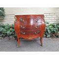 A 20th Century French Style Mahogany Bombe Chest of Drawers with Marble Top & Ormolu Mounts
