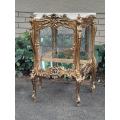 A 20th Century Ornate French Style Carved & Gilded Display Cabinet / Vitrine with Marble Top