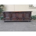 A 19th Century Belgium/Flemish Style Heavily Carved Oak Sideboard / Server With Four Doors on Feet