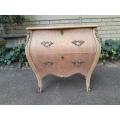 A 20th Century French Style Walnut and Inlaid Bombe Chest of Drawers with Gilt Mounts with Marble...