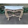 An Antique Victorian Ornately Carved Mahogany Console Table With Grey Marble Top