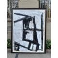 An Ornately Framed Black and White:Abstract Composition Signed of Large Proportions Framed in a H...