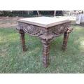A 20th Century French Style Ornately Carved And Gilded Table / Side Table with Cream Marble Top